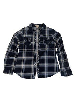 Blue Plaid Flannel Button Down Top w/ Front Pockets | Passport | Women's Size L